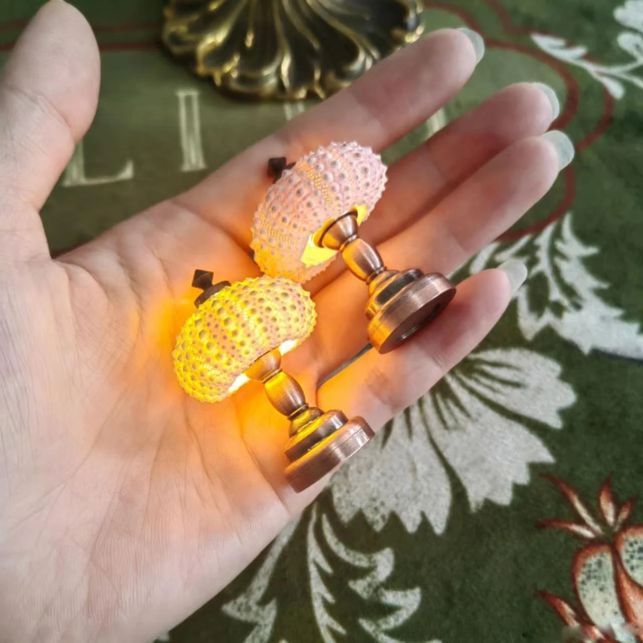 Retro ouriço do mar luz da noite mini natural ouriço escudo ornamentos decorativos para crianças quarto decoração de mesa lâmpada brinquedo diy