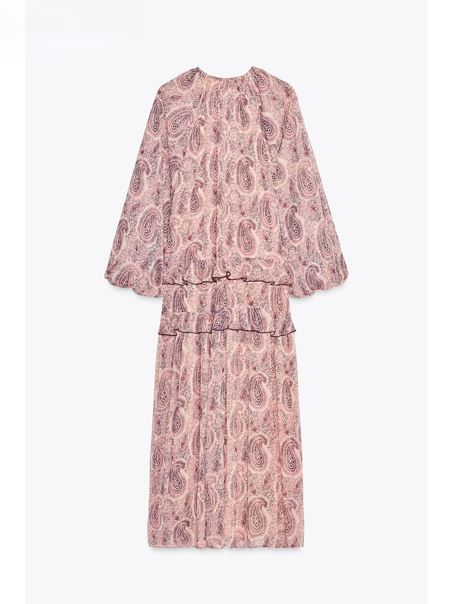 ZAPRHA 2025 Novo Solto Impresso Longo Sve Dr Ele Decoração em Camadas Casual Doce Sle Feminino Dr Temporada de Verão