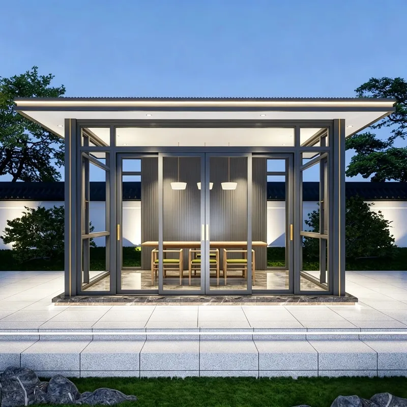 Patio Sunroom Glass House Aluminum Alloy Conservatory Retractable Waterproof Glass Room for Villa Garden Outdoor Living