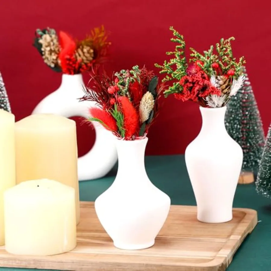 48 حزمة 6 بوصة عيد الميلاد باقات الزهور المجففة السائبة الأحمر الأخضر الزهور المجففة مع التوت الجذعي لزهرية DIY إكليل الحرف عيد الميلاد H