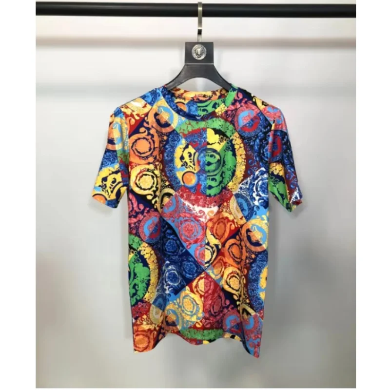 2024 Colorful Floral Print T-shirts Men Clothing Luxury Royal Style Baroque Brand Short Sleeve O Neck Mens Casual Hip Hop Tops