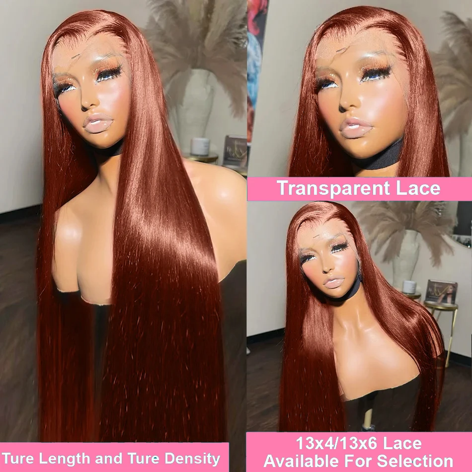 Rambut manusia renda depan 13x4 13x6 rambut manusia coklat tua Wig Frontal renda lurus Brasil 4x4 penutupan untuk wanita