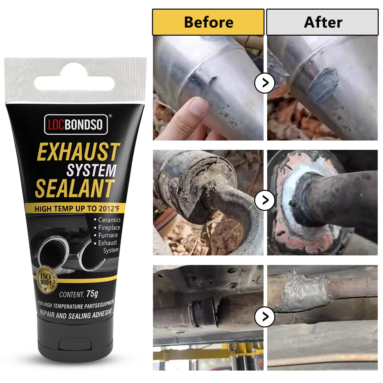 High Temp Exhaust Muffler Tailpipe Sealer Paste | Heat Resistant Sealant for Car Repair | Leak Stop Glue for Auto Exhaust System