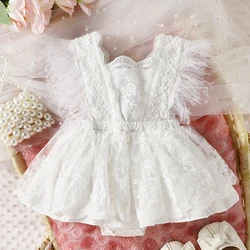 Verano recién nacido niña lindo dulce pluma vestido de manga aleteo verano encaje mameluco vestido de princesa