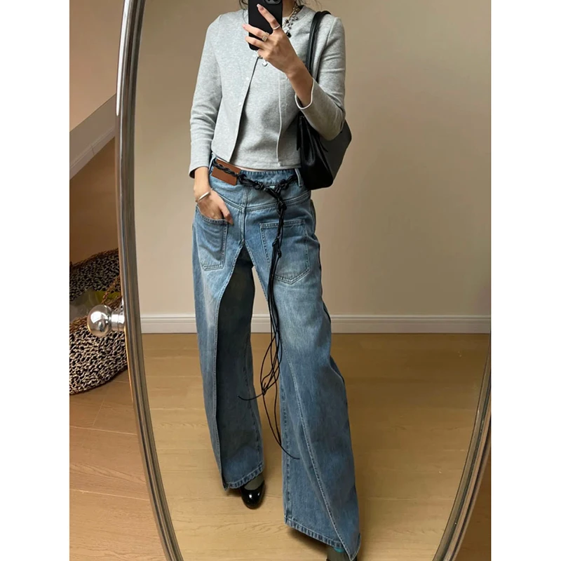 Women's Retro Wide Leg Baggy Casual Denim Trouser Harajuku Vintage High Waist Loose Jeans 2024 Spring Fashion Blue Pants