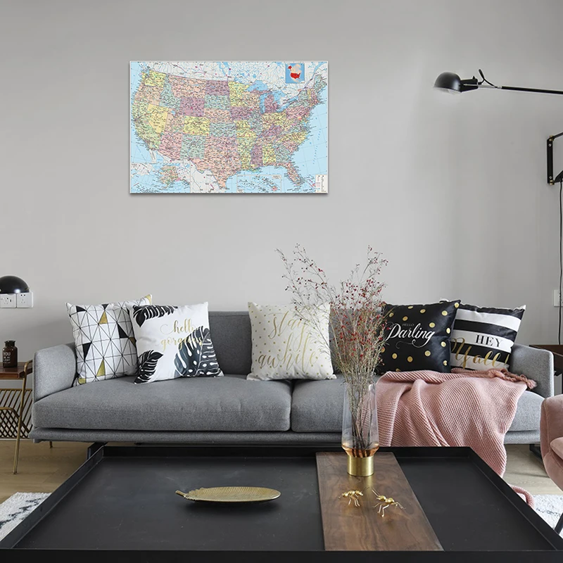 Mapa United State 59 * 42 cm Mały rozmiar Mapa Wall Art Plakaty i grafiki Materiały biurowe Malarstwo na płótnie Dekoracja domu