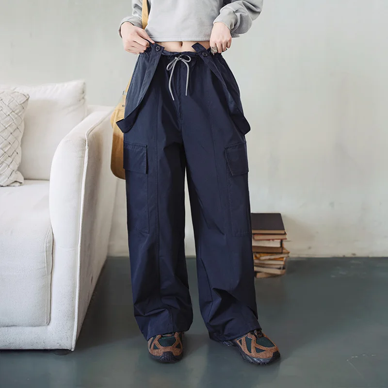 

Съемный комбинезон Maden в стиле ретро с карманами и завязками, прямые брюки для женщин, однотонные осенние повседневные брюки