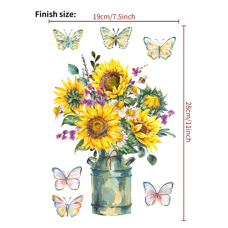 Sunflower Vase Wall Stickers Toilet Bathroom Decor Living Room Cabinet Home Decoration Beautiful Flowers Self-adhesive Wallpaper