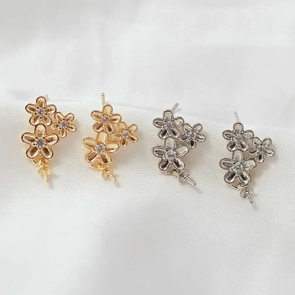 

14K Gold-plated S925 Silver Needle, Three Small Flower Rings with Pendant Earrings, Diy Handcrafted Earrings Accessories