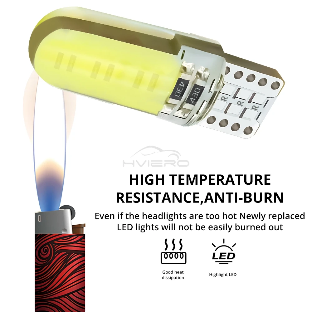 T10 W5W COB Car LED Silicagel Light, Wedge, Multiple Colour Tail LED Marker, Reading avantPlanner Plate Lamp, Auto Parking Bulb, 2Pcs