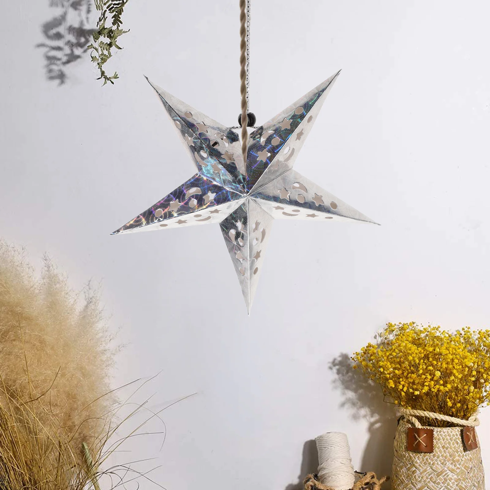 

5pcs 30Cm Star Lampshade Shiny Pentagram Paper Light For Ceiling Home Party Decor Hanging Fairy Lights Silver