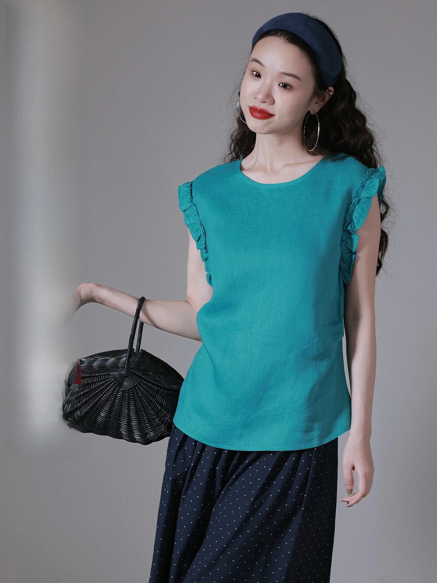 

Летняя льняная блузка Ivy Yang с пэчворком, рукавами-фонариками, приталенным силуэтом и расклешенным подолом, с круглым вырезом, для женщин