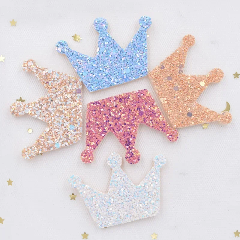 10Pcs Glitter Sequins Fabric Felt Padded Patches Crown Appliques for Crafts Cake Pops DIY Girls Headwear Hair Clips Ornament