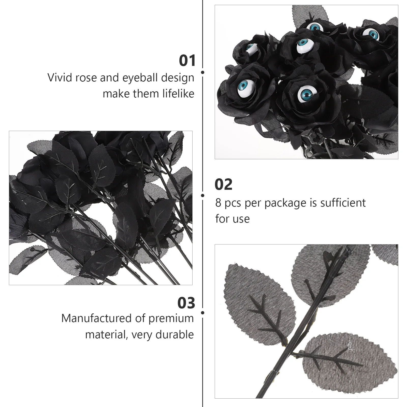 

Small Artificial Flowers Roses with Eyeballs Stems Black Arrangements Halloween