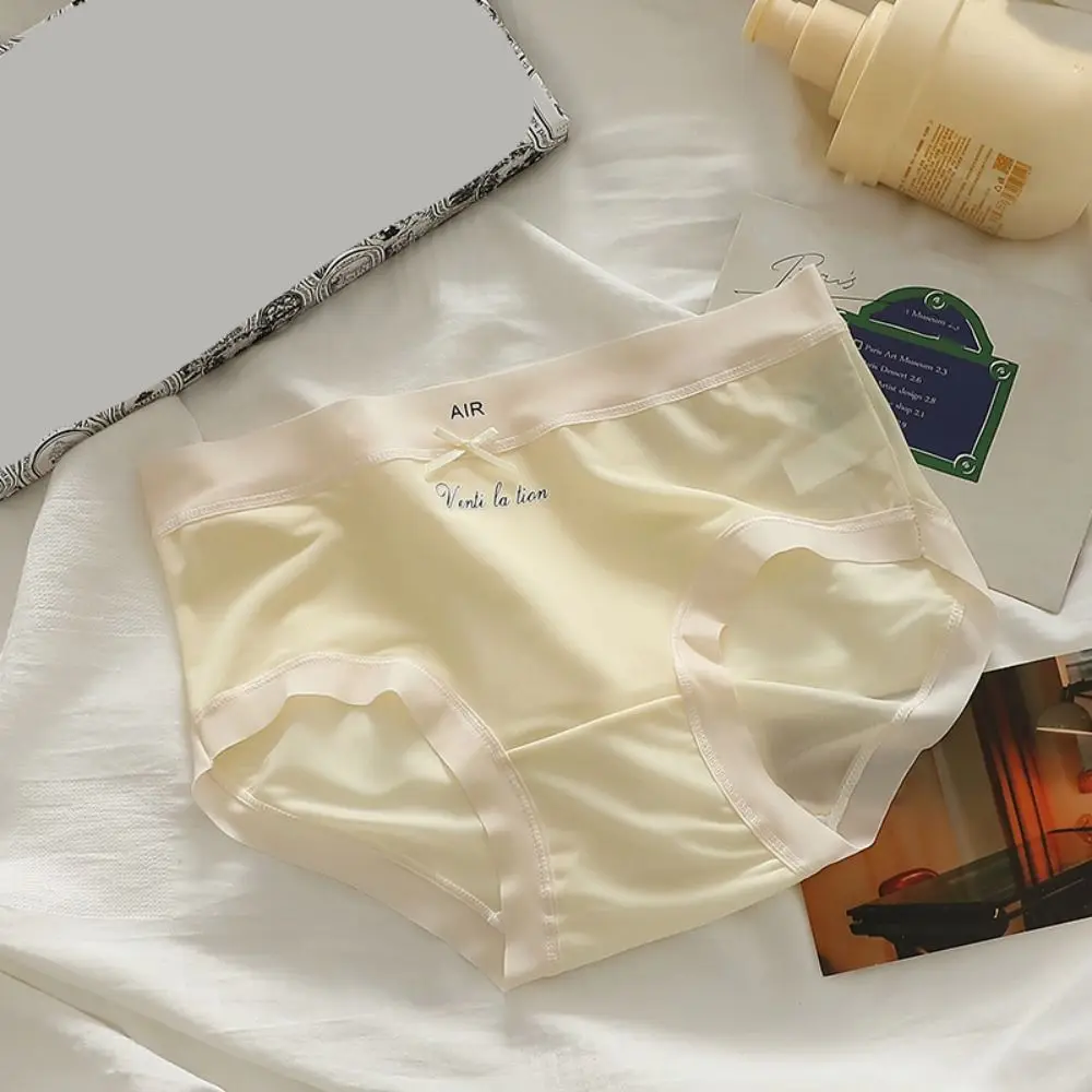 5 шт., трусики из ледяного шелка со средней талией, хлопковые бесшовные трусы с бантом и промежностью, женское нижнее белье, сетчатое нижнее белье, женские тонкие трусы