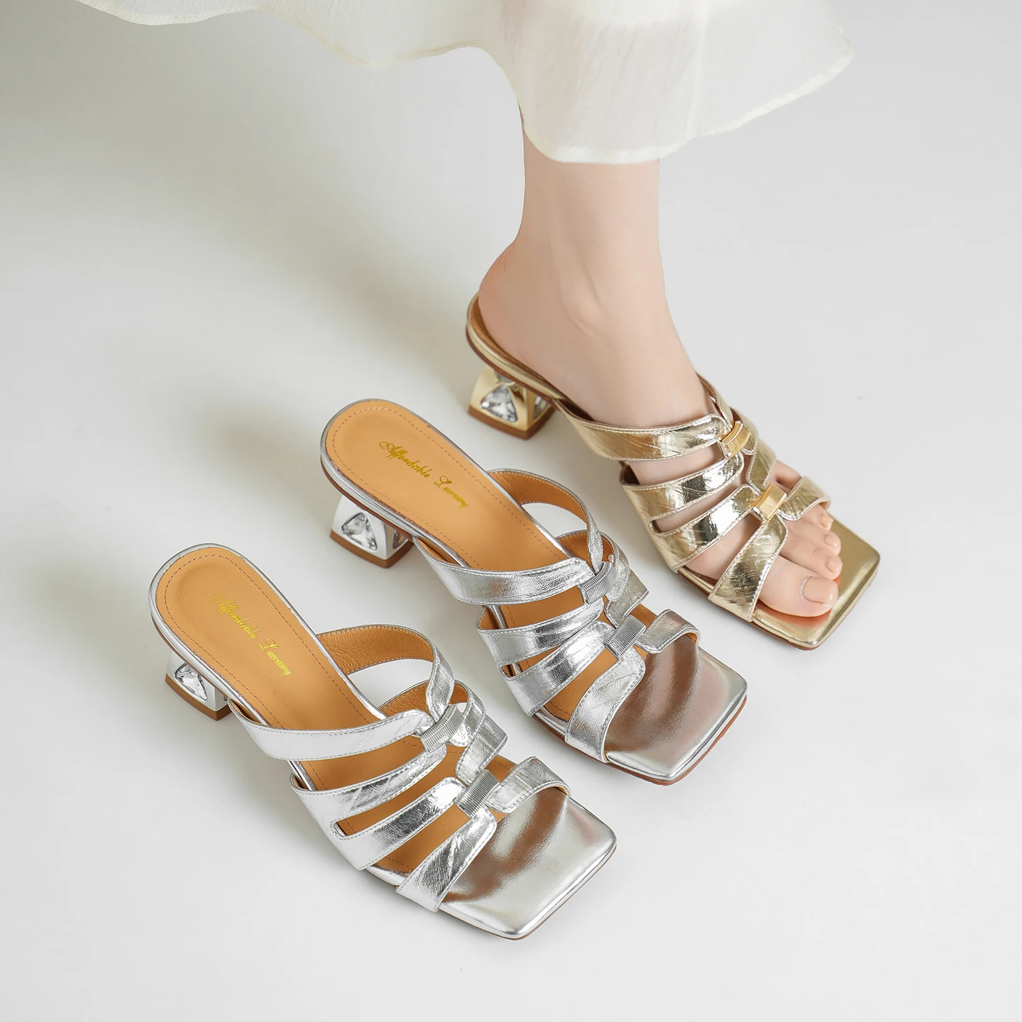 2026 new summer women sandals natural leather 22-25cm cowhide+sheepskin+pigskin strap mules high heel women slippers fashion