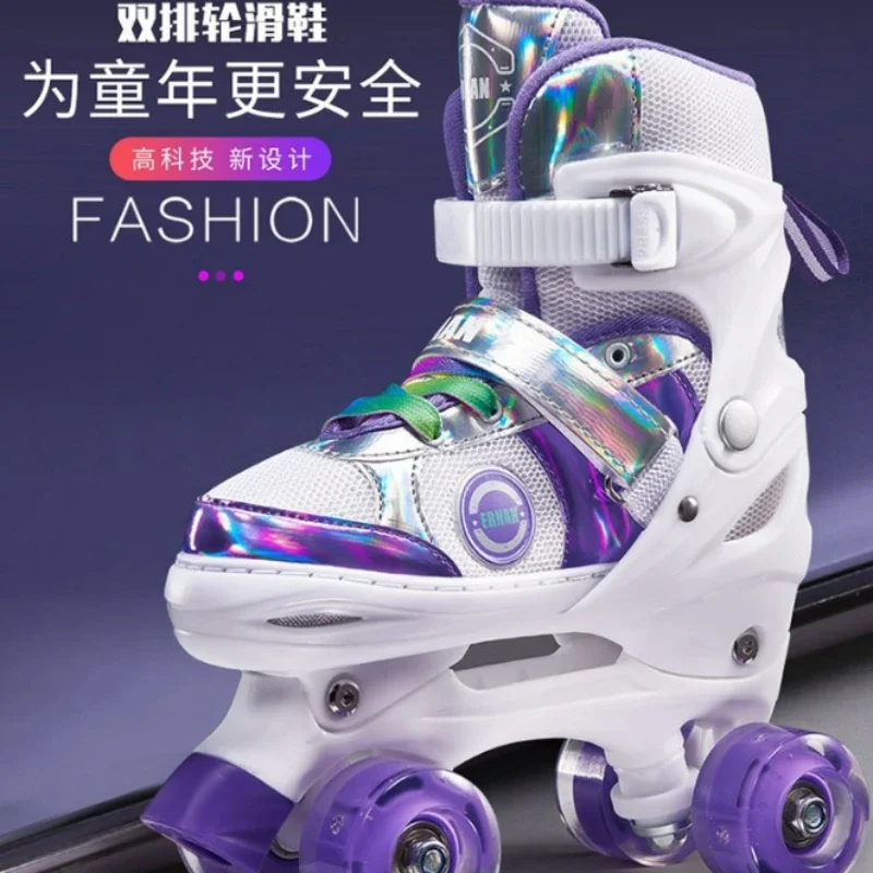 2023 Boys Girls Kids Skates Children Roller Skates Skating Shoes Sliding Adjustable Quad Sneakers 4 Wheels 2 Row Line Outdoor