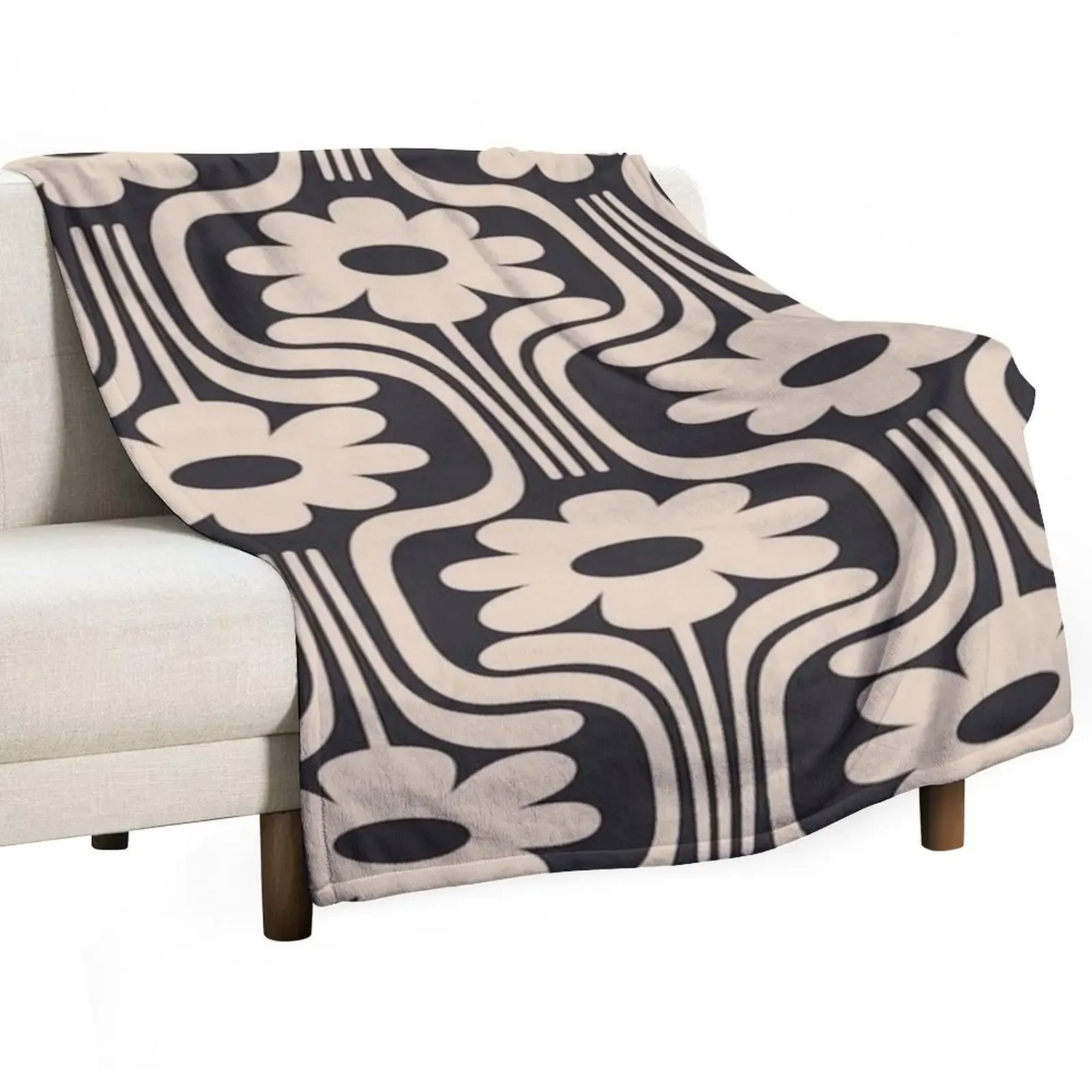 

orla kiely abstract flowers, beige, black,kiely pattern, orla kiely abstract flowers Throw Blanket Bed linens Blankets