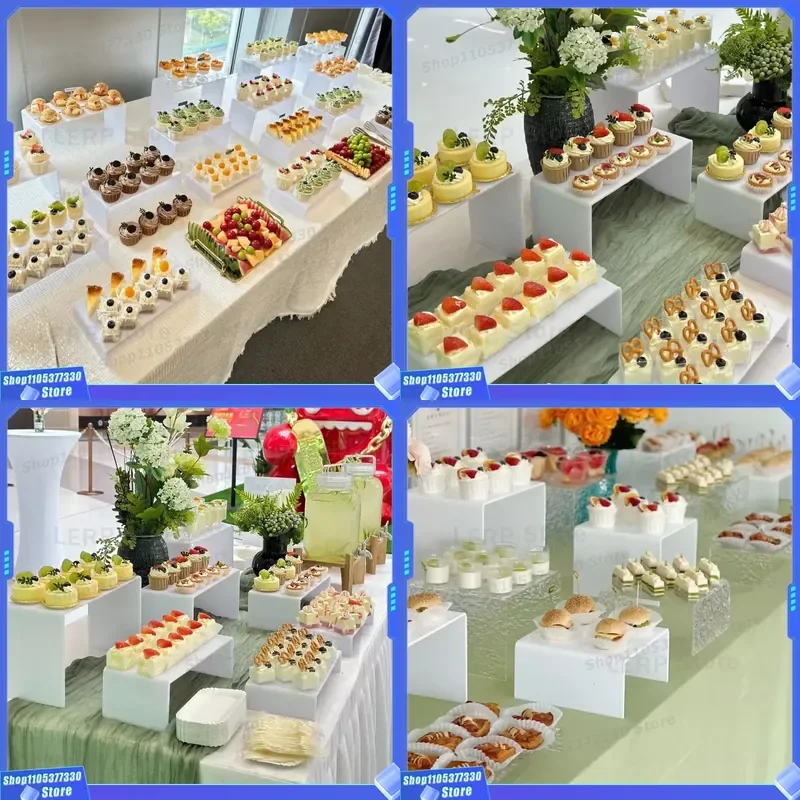 4 Tier White Acrylic Food Display Stand Luxury Wedding Buffet Riser Tray Set for Party Catering Dining Rack Decoration Luxury