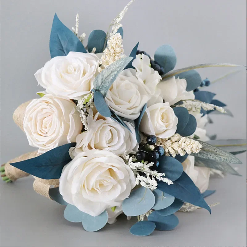 Dusty Blue Bridal Bouquet for Bride Bridesmaid Wedding Flowers Tossing Bouquet Elegant Wedding Bouquets