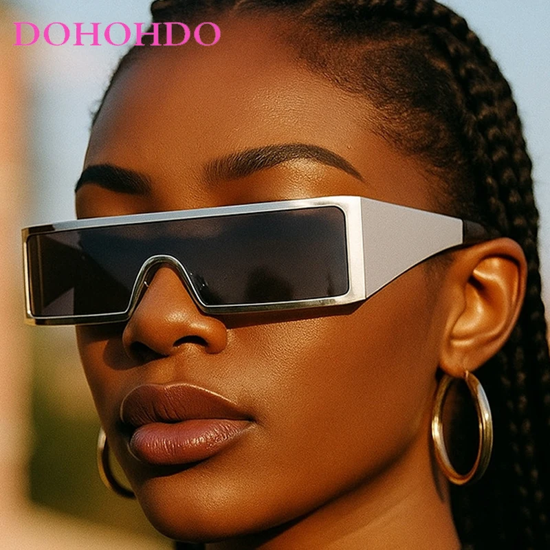 

2025 Trendy Retro Metal Square One-Piece Women's Sunglasses New Luxury Designer Punk Men Sunglass Outdoor Driving Eyewear UV400