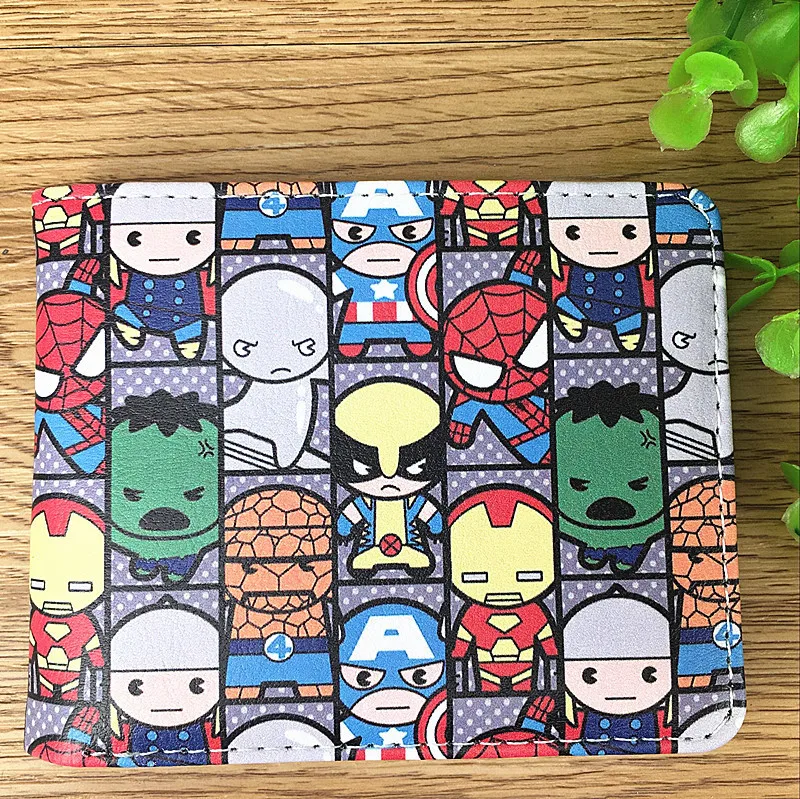 MINISO Disney League of Legends Superhero Short Double Wallet Full Color Pu Leather Wallet for Men and Women Mens Wallet