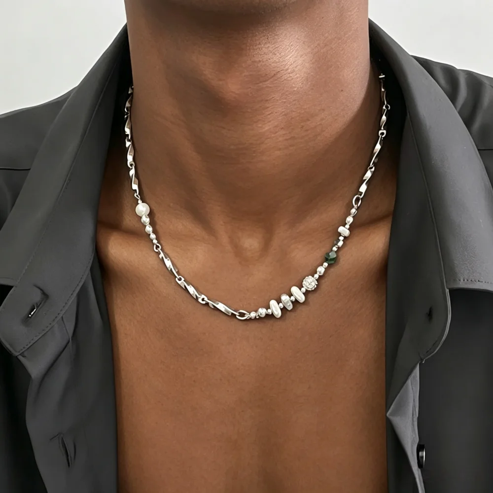 5 mm Edelstahl Figaro-Kettenhalskette für Männer, silberfarben, einfache Kettenhalskette für Frauen, Hip-Hop-Schmuck, Party-Accessoires – Detail 3