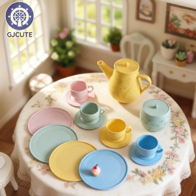 1 12 Scale Miniature Tea Set Pastel Colors Custom Design Perfect For Dollhouse Decor Photo  Props