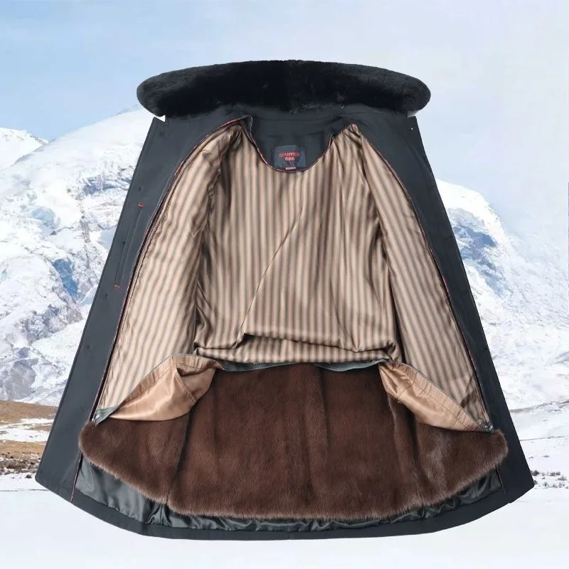 Casaco de pele de vison falso masculino de uma peça adicionado lã espessamento high-end pele inverno pessoas idosas de meia-idade destacável jaqueta externa