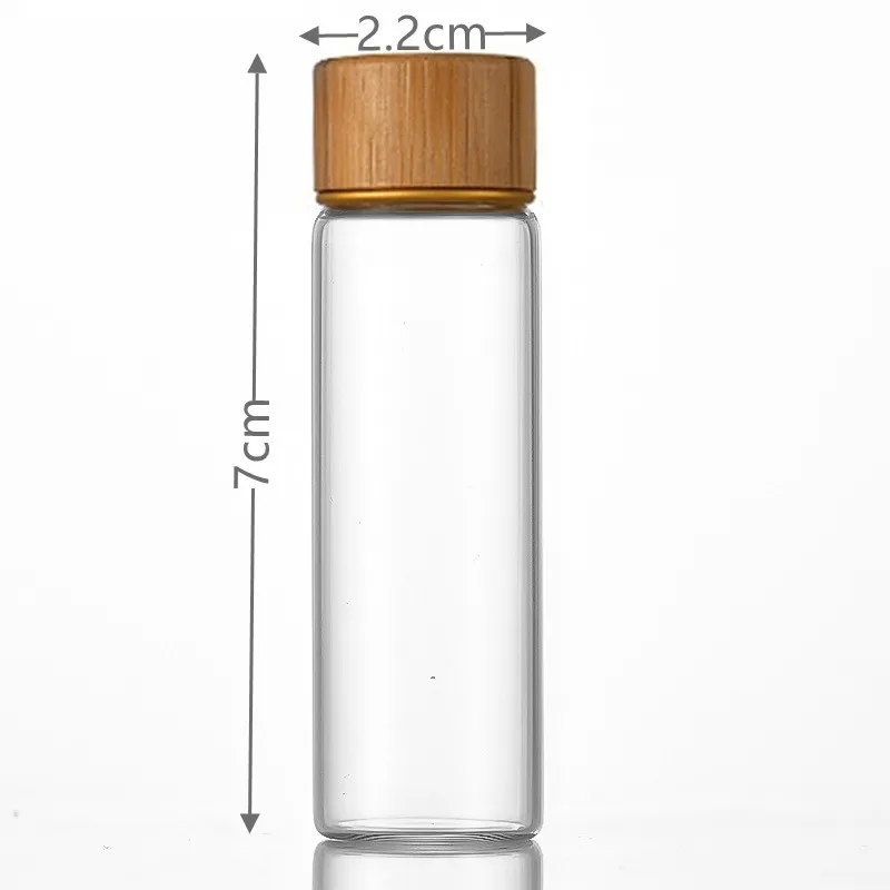 1 szt. Przezroczyste szklane butelki 5ml/10ml/25ml/30ml z bambusową drewnianą czapką pustą pojemnik na przyprawy zamkniętą butelka odczynnika DIY