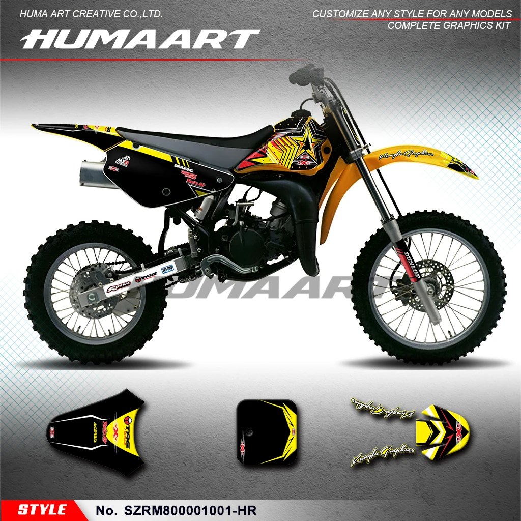 HUMAART Dirt Bike Vinyl Decals Off-road Motocross Decals Stickers Kit for Suzuki RM 80 2000-2001, SZRM800001001-HR