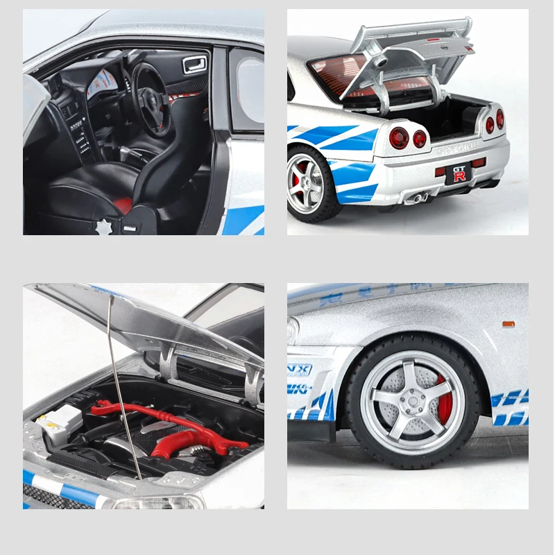 1:18 Nissan GTR R34 Skyline Supercar Alloy Metal Diecast Model Car
