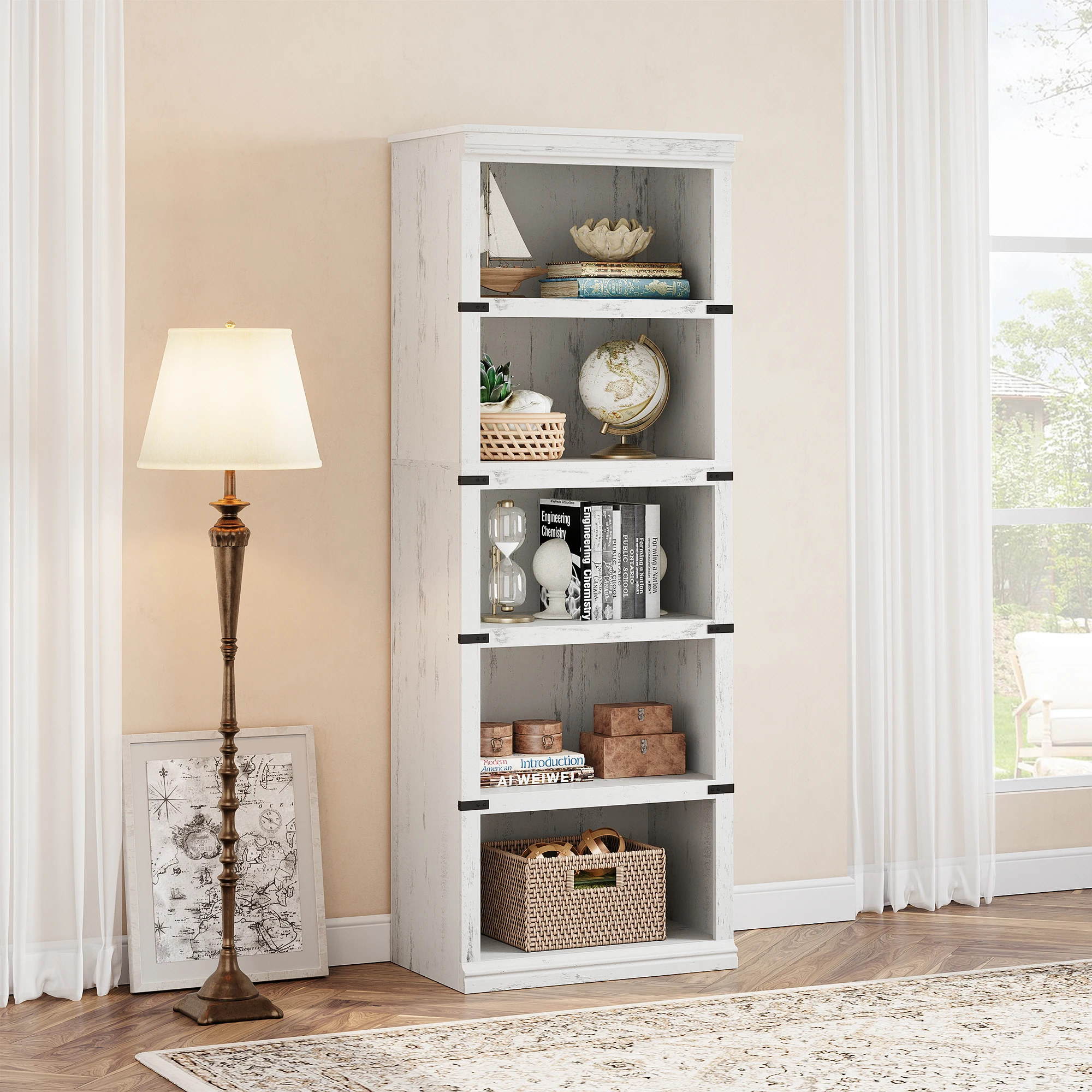 

White Floor Standing Book Shelf Book Case for Home Office,Living Room, Bed Room,Open Display Bookshelves,Farmhouse Bookcase