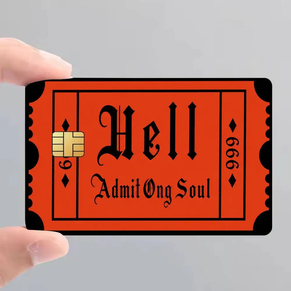 Hell Admit One Soul Bank Credit Cards Bus Pass Stickers Cool Decoration Waterproof 4PCS Card