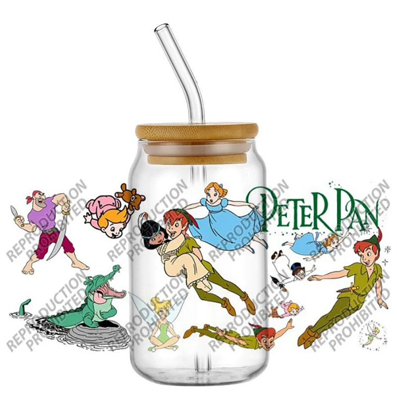cartoon peter Series UV DTF Cup Wrap 16oz Libbey Glass DIY Sticker Cartoon Selfadhesive Washable DIY Gift 3D Stickers
