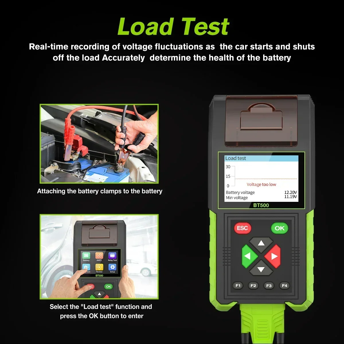 BT500 Car Battery Tester 20-2000CCA 12V 24V Leakage Detect Load Relay Test Auto Battery Analyzer Battery diagnostic Tool