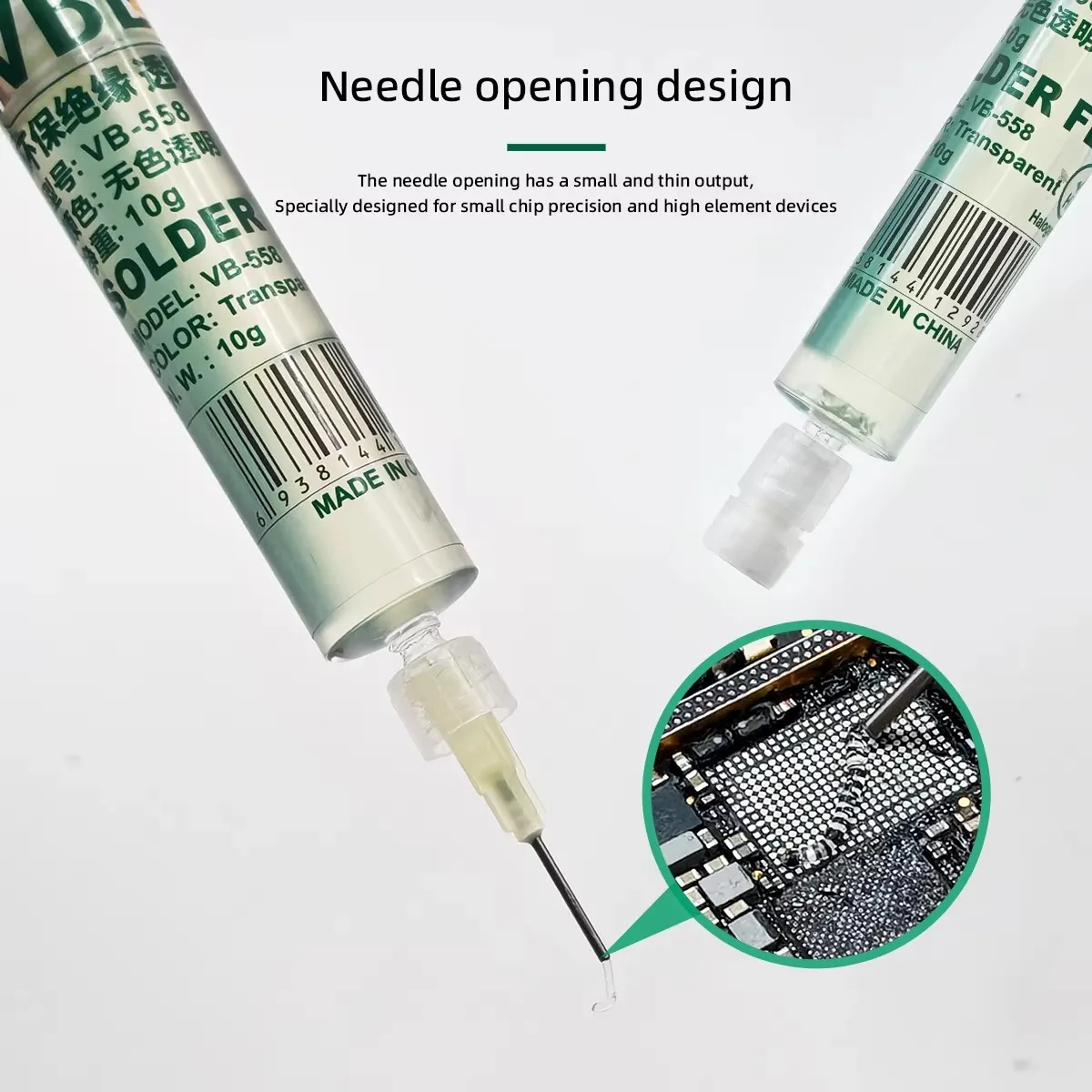 10cc لحام الجريان خالية من الهالوجين معجون شفاف إبرة أنبوب نوع الجريان لصيانة وحدة المعالجة المركزية/رقاقة ديسولديرينغ/طلاء القصدير بغا