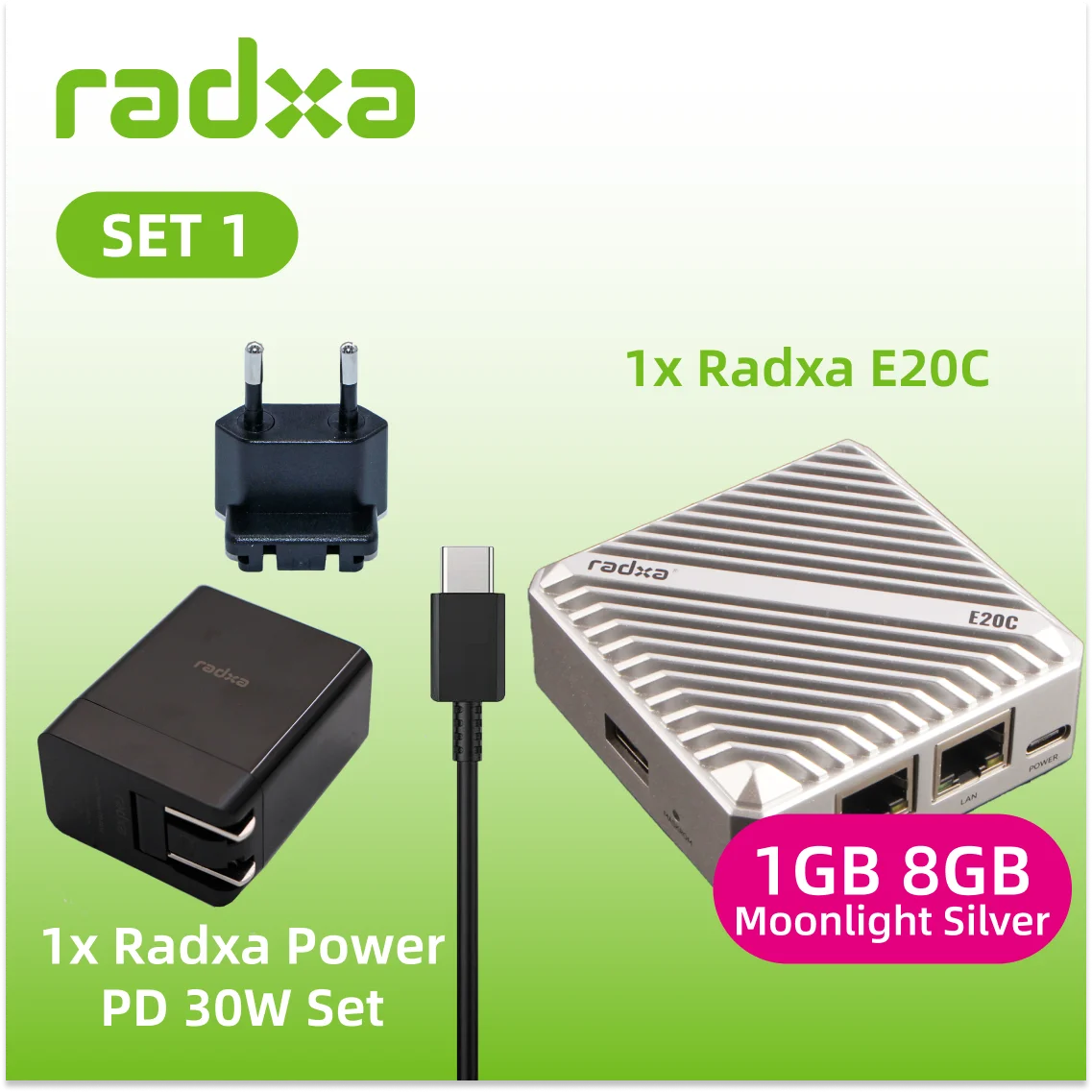 Radxa E20C, CPU 4-core, Ethernet Gigabit ganda, casing Aloi aluminium CNC, Decoding 4K