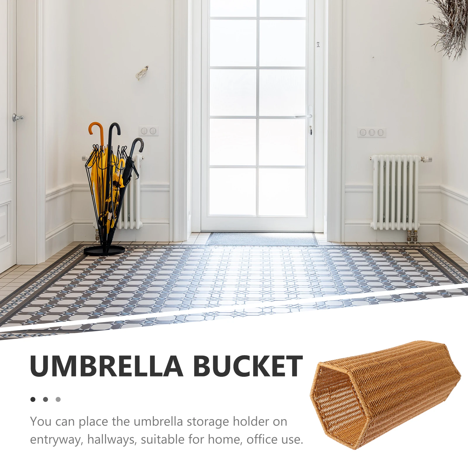 

Umbrellas for Rain Storage Bucket Holder Stand Indoor Entryway Wicker Woven Tall Rattan Khaki Travel