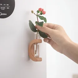 Solid Wood Vase Magnetic Refrigerator Sticker Fridge Magnet DIY Decors Magnet Message Sticker Green Plant on Kitchen Gift
