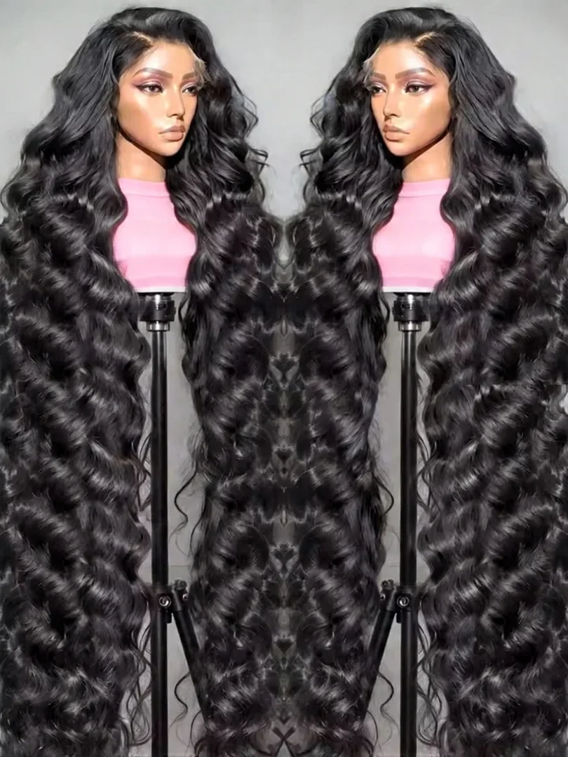 

Парик из натуральных волос Body Wave, 46 дюймов, с HD-кружевной передней частью 13x4, прозрачный, 300% плотность, для женщин