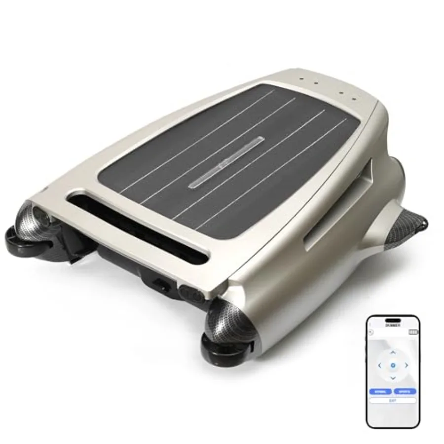 

Solar Powered Robotic Pool Skimmer for above ground and in-ground pools, ABS plastic body, silvery color, 24/7 continuous clean