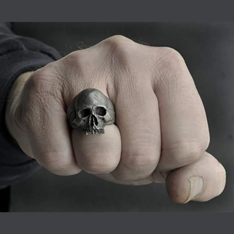 Vintage Men\'s Punk Skeleton ring Gothic Punk Ghost Head Skull Ring Hip-Hop Men\'s Horror Skeleton Locomotive Rock Biker Jewelry