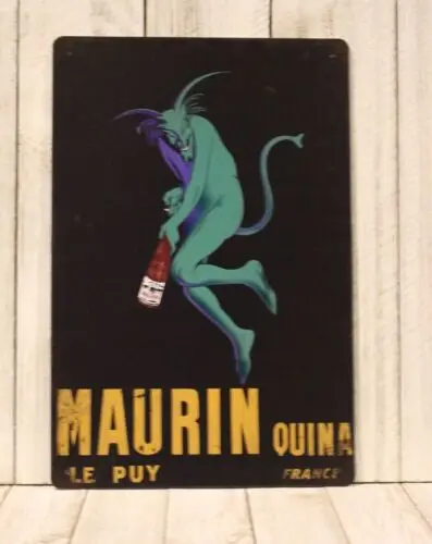 French Maurin Quina Tin Metal Sign Poster Ad Liquor Green Devil Absinthe xz