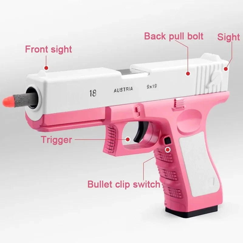 Pistola de juguete de balas blandas para niños y adultos, juguetes de eyección de espuma al aire libre, pistola Manual de lanzamiento de carcasa, pistolas de Airsoft con silenciador, 2 piezas