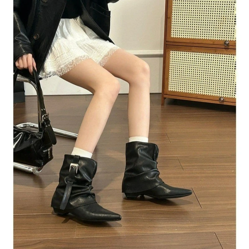 Thick-soled Square Heel Pointed Toe Waterproof Platform Fashionable and Versatile Comfortable Anti-slip Breathable Women's Boots