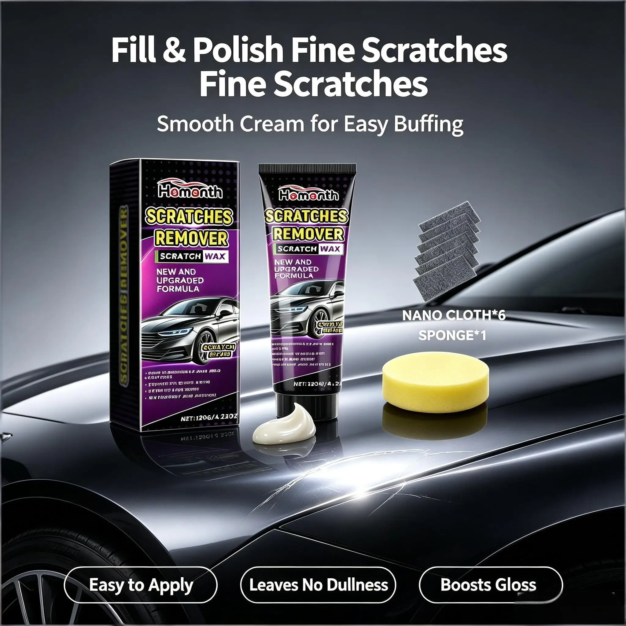 Car Scratch Repair Paste Kit Reduces Shallow Swirl Marks Removes Oxidation Layers Paint Surface Polishing Wax Nano Sparkle Cloth