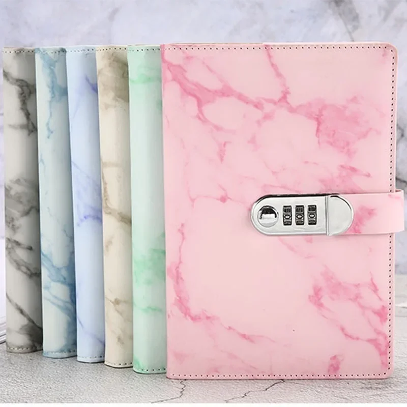 A5 Leather Retro Password Notebook with Lock Journals Thicken Hand Ledger Handbook Student Stationery Notepad Diary Binder Gift