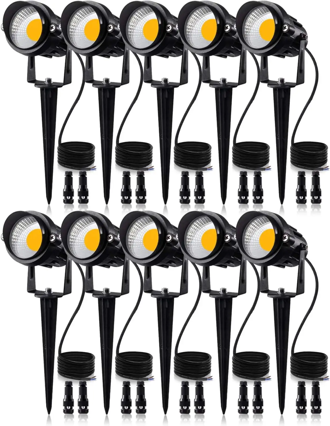 12W laagspanning LED-landschapsverlichting, buiten 12V warm witte waterdichte tuinpadspots met connectoren (10-pack)