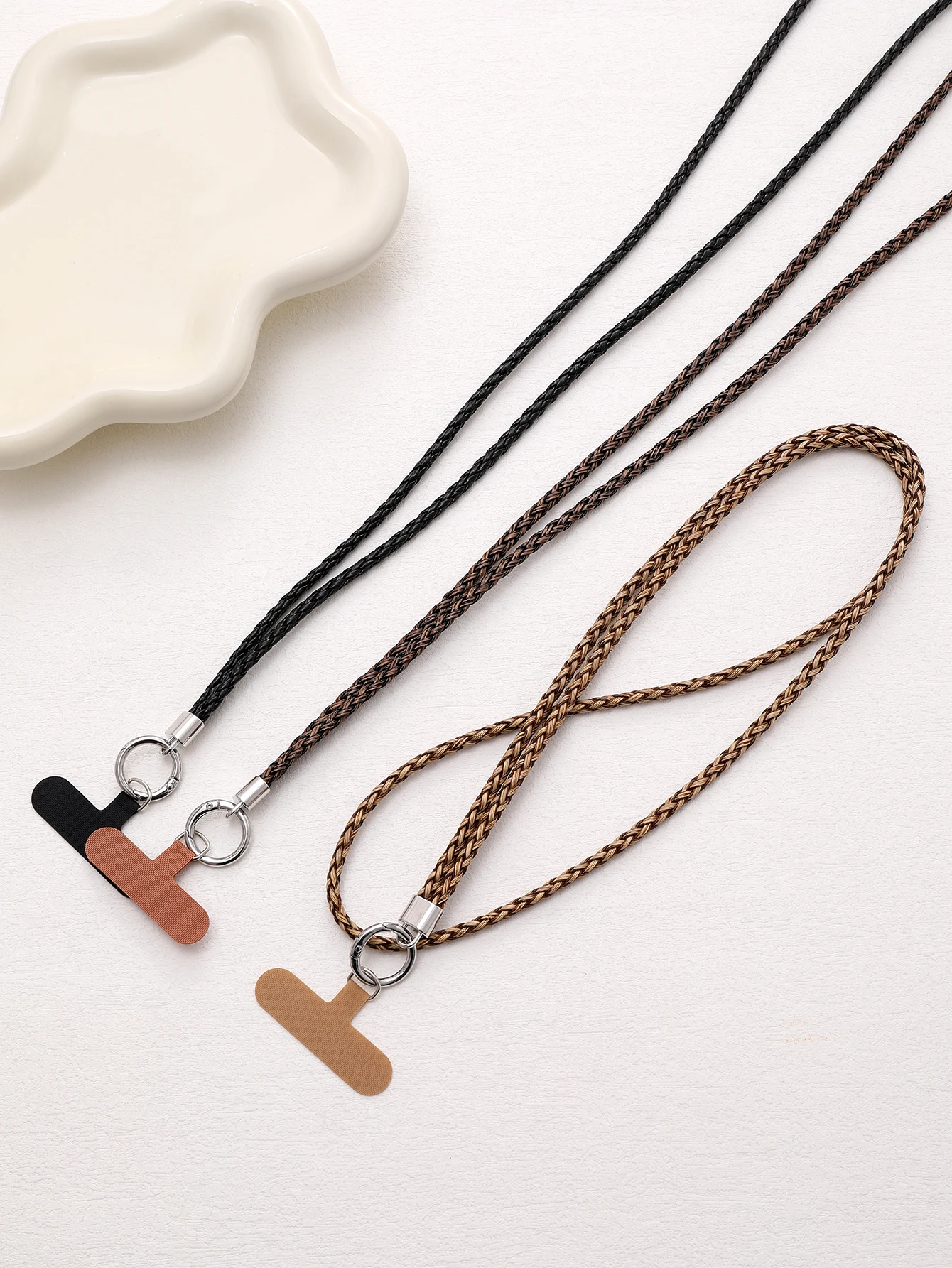 

New Woven Retro Wood Grain Leather Rope For Carrying Mobile Phones, Crossbody Chain, Anti Loss Mobile Phone Hanging Rope With Ca